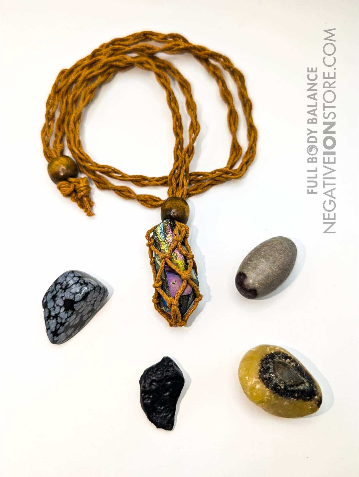 5 Crystal Macramé Necklace Bundle Stone Holder with Adjustable Cord Balance