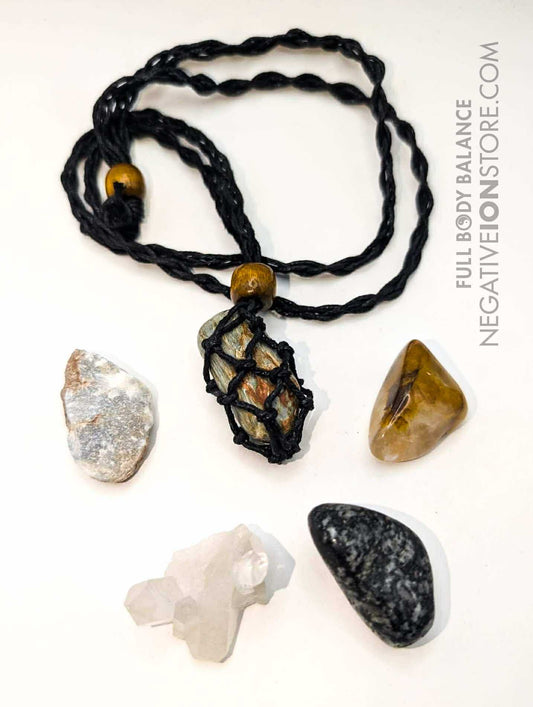 5 Crystal Macramé Necklace Bundle Stone Holder with Adjustable Cord Calm