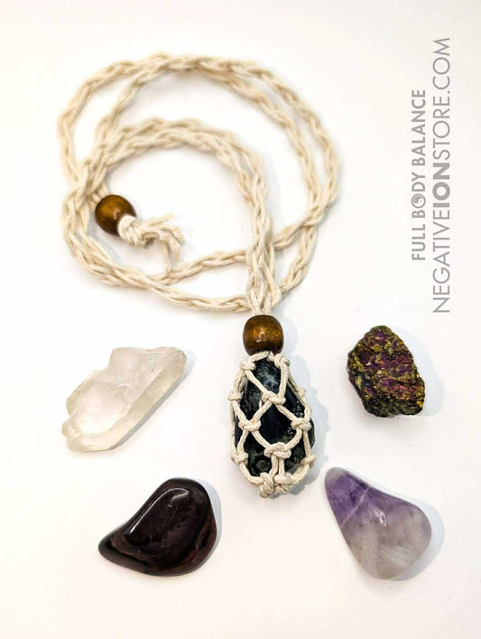 5 Crystal Macramé Necklace Bundle Stone Holder with Adjustable Cord Clarity