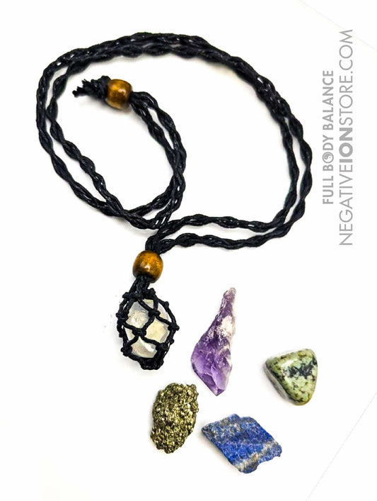 5 Crystal Macramé Necklace Bundle Stone Holder with Adjustable Cord Communication