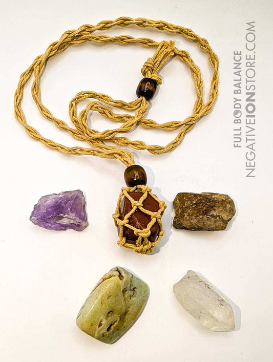 5 Crystal Macramé Necklace Bundle Stone Holder with Adjustable Cord Focus