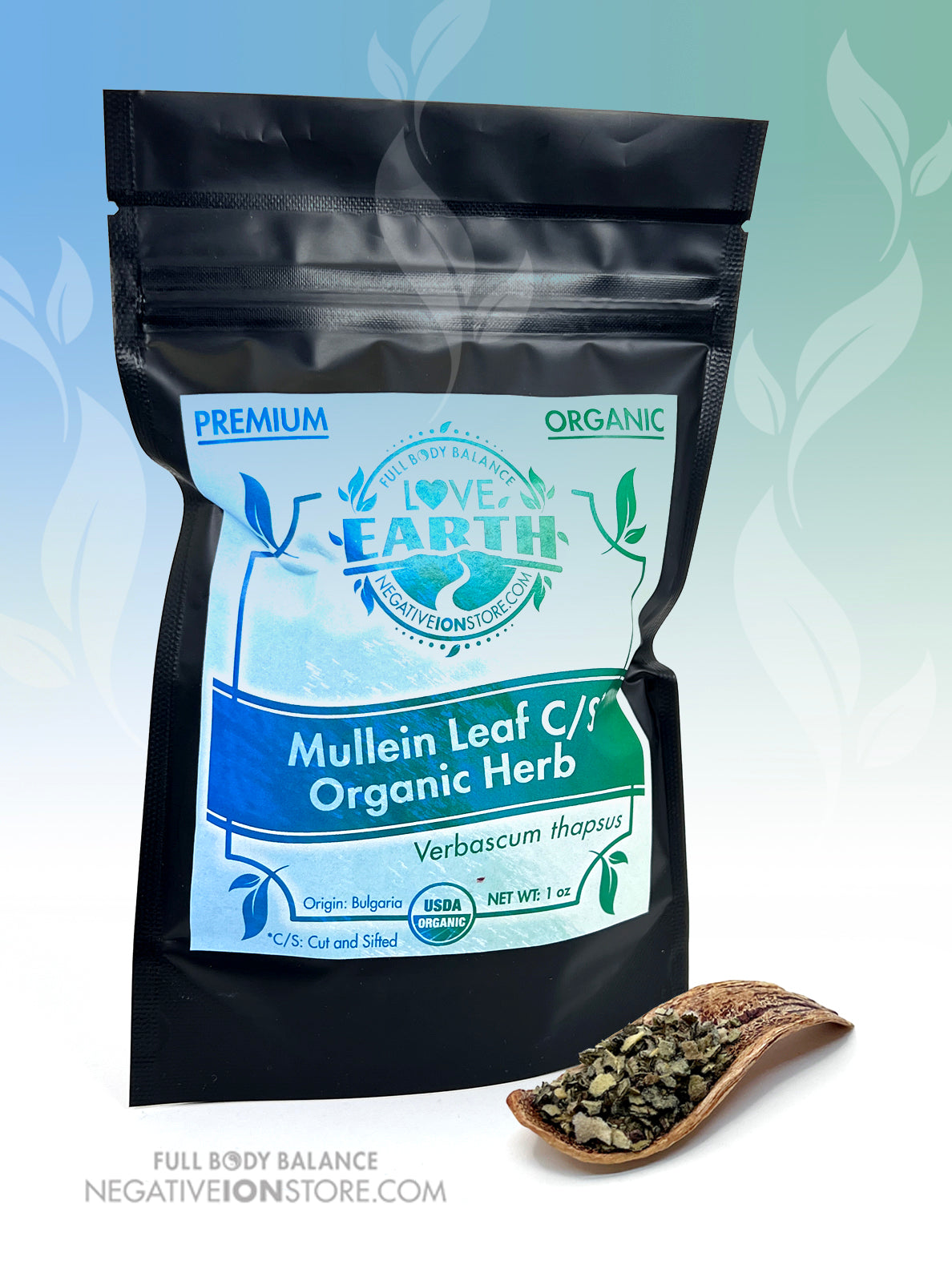 Explore Love Earth Organic Mullein Leaf, cut and sifted for herbal tea blends and botanical infusions. A versatile dried herb with a mild, earthy flavor.