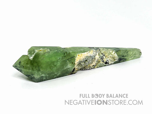 Prehnite with Epidote Wand 3 oz 4.5” Natural Crystal Point Polished Mineral Specimen with Epidote Inclusions Unique Display Piece