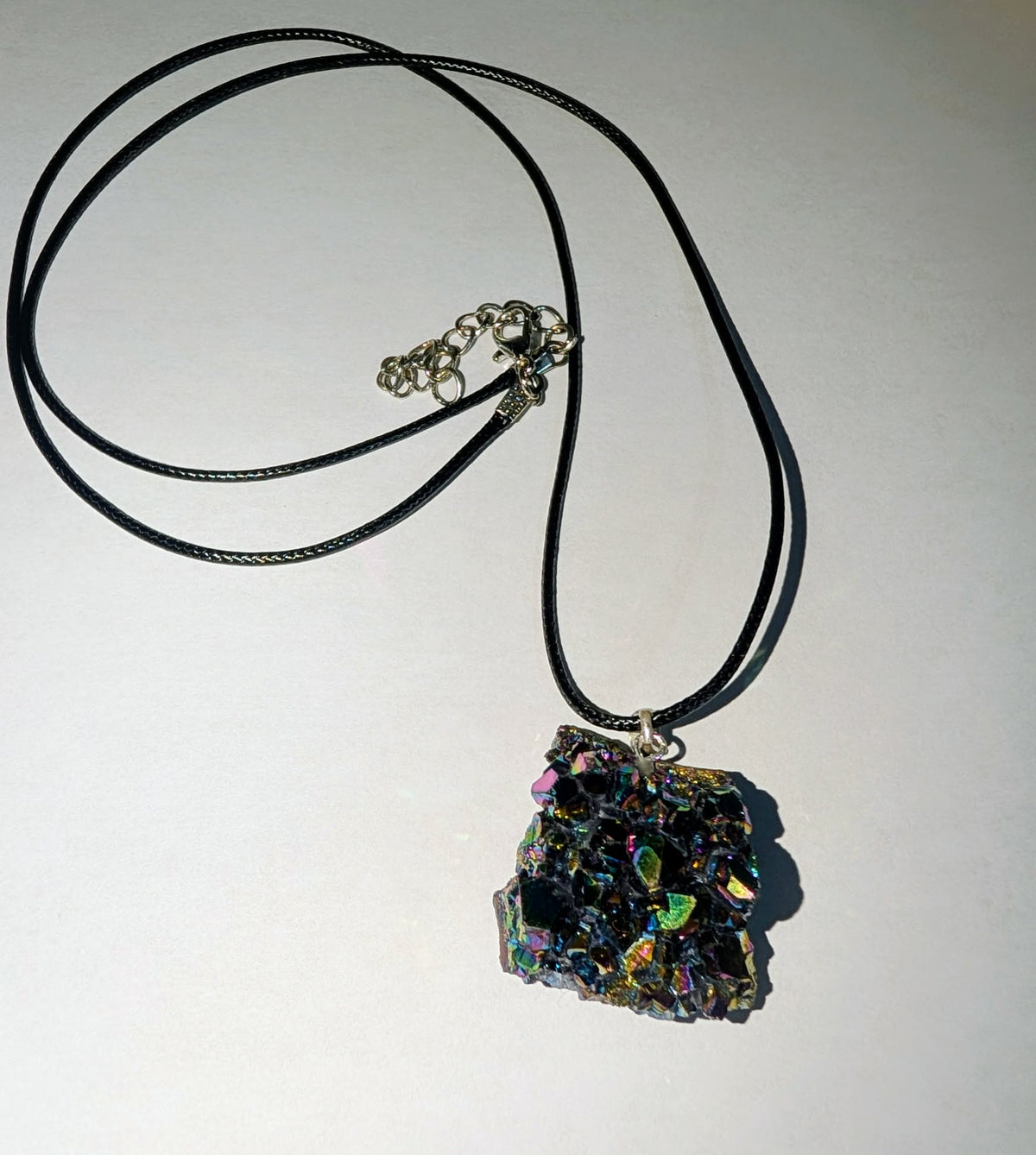 Titanium Aura Coated Amethyst Pendant with Cord